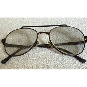 Vintage Hunter Brown Aviator Eyeglasses Frames in Gold Brown, 53-16 "Top Gun"